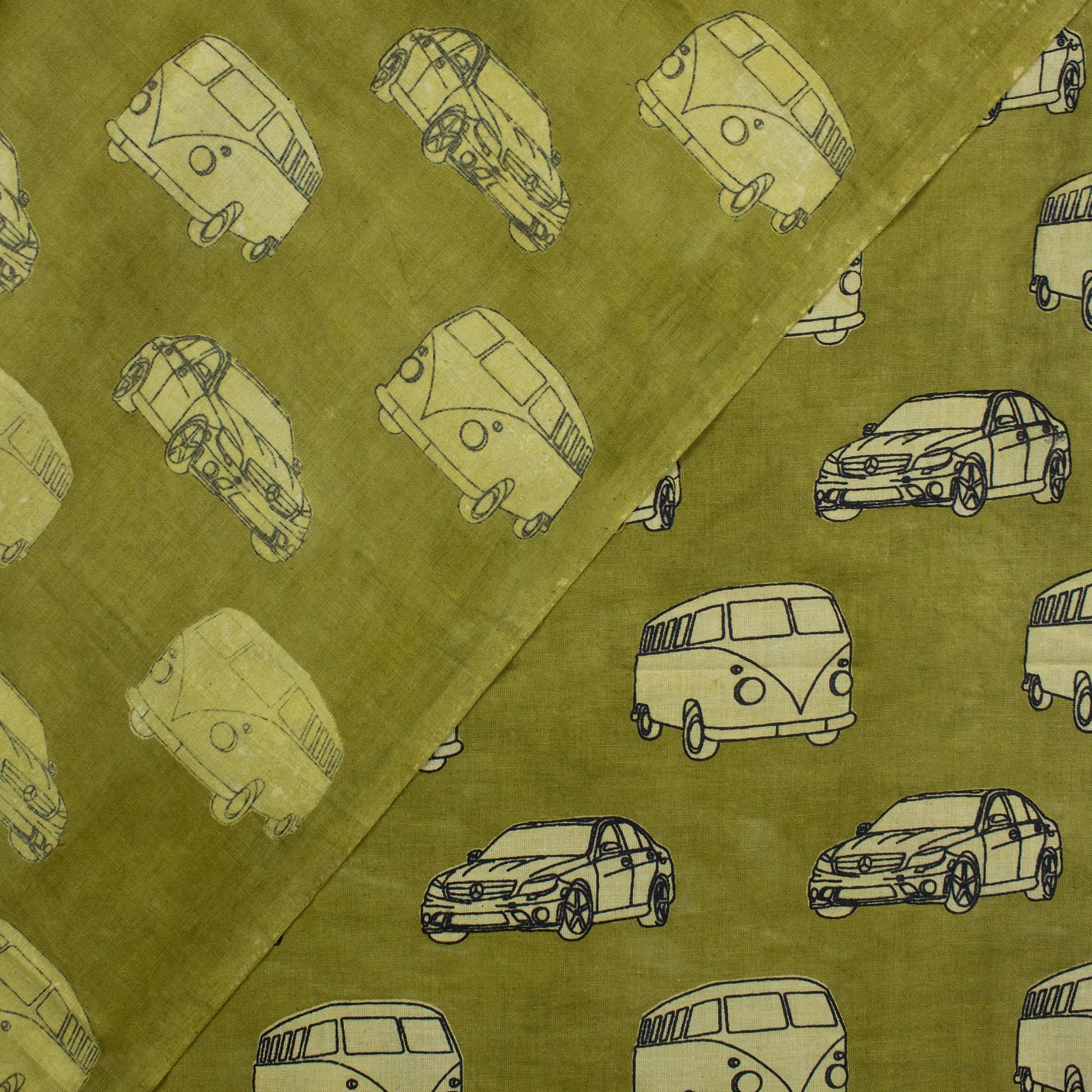 Hand Block Car Printed Cotton Fabric