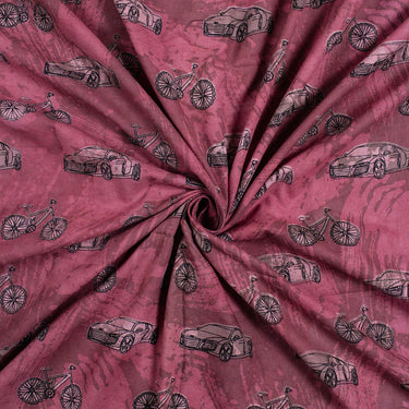 Cycle and Car Dabu Print Pure Cotton Fabric