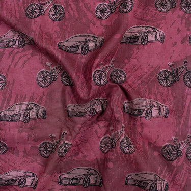 Cycle and Car Dabu Print Pure Cotton Fabric