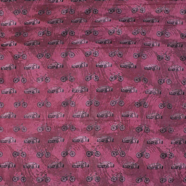 Cycle and Car Dabu Print Pure Cotton Fabric