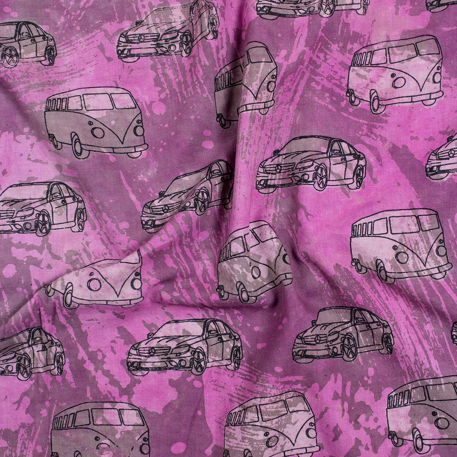 Handmade Dabu Vehicle Printed Cotton Fabric