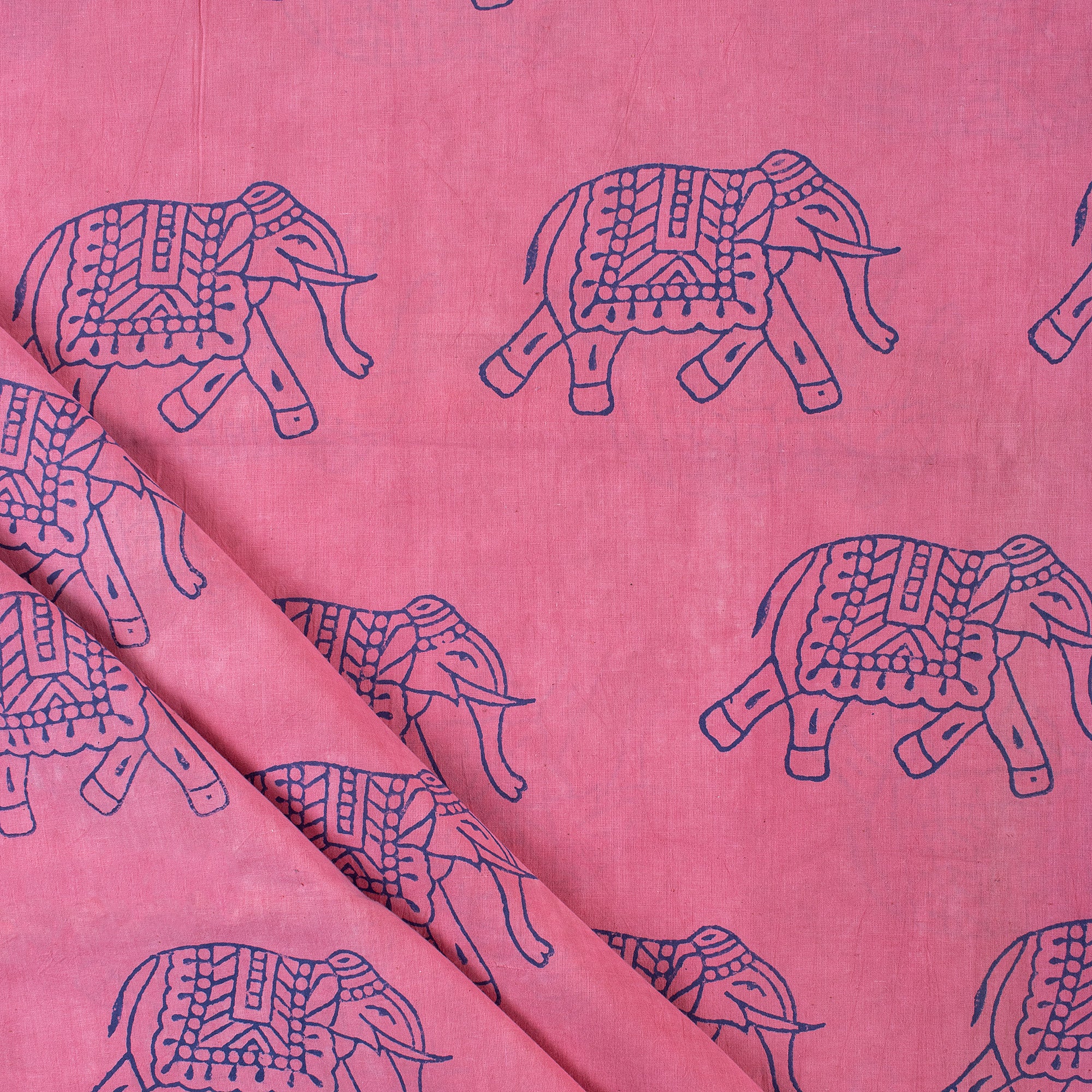 Elephant Printed Cotton Dabu Fabric