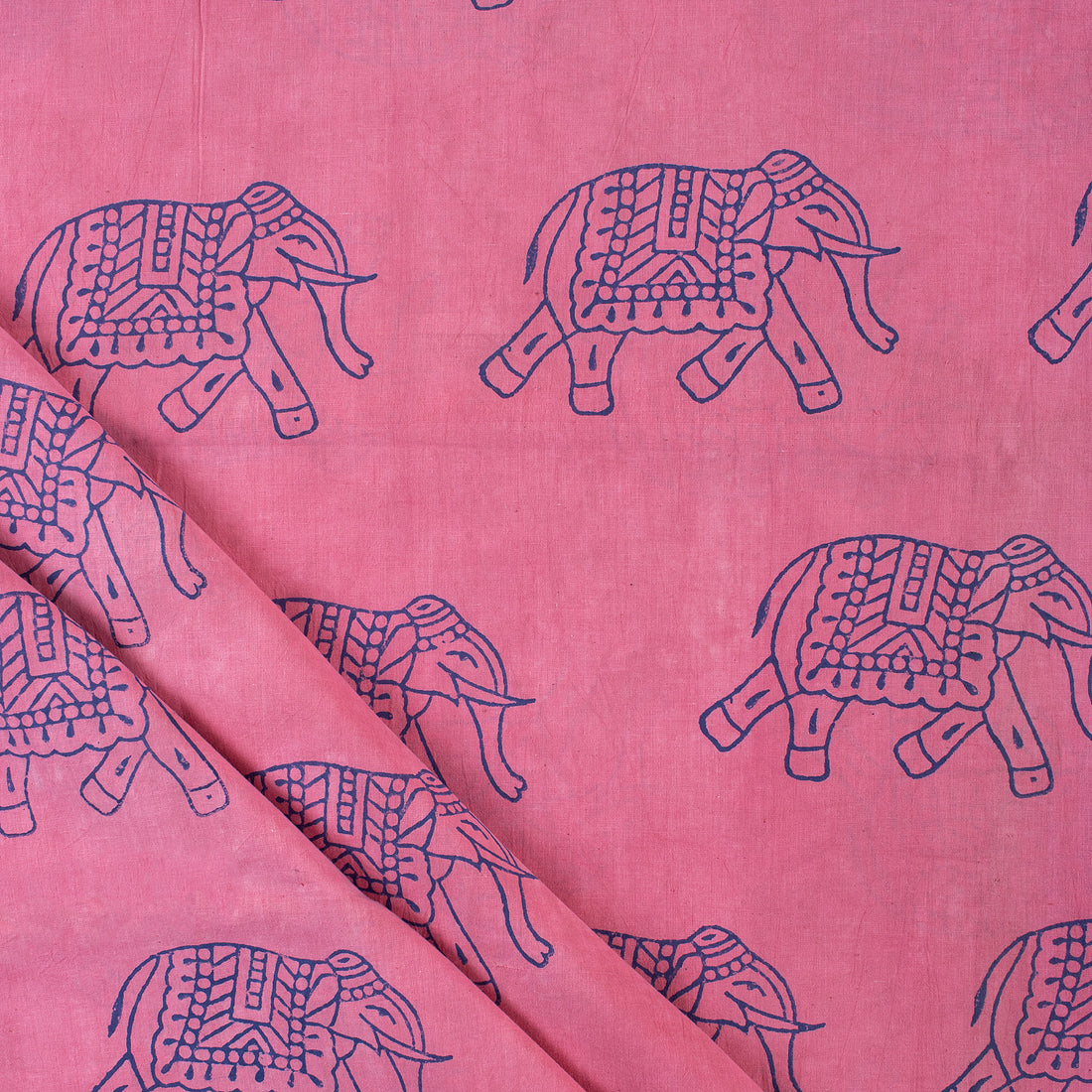 Elephant Printed Cotton Dabu Fabric