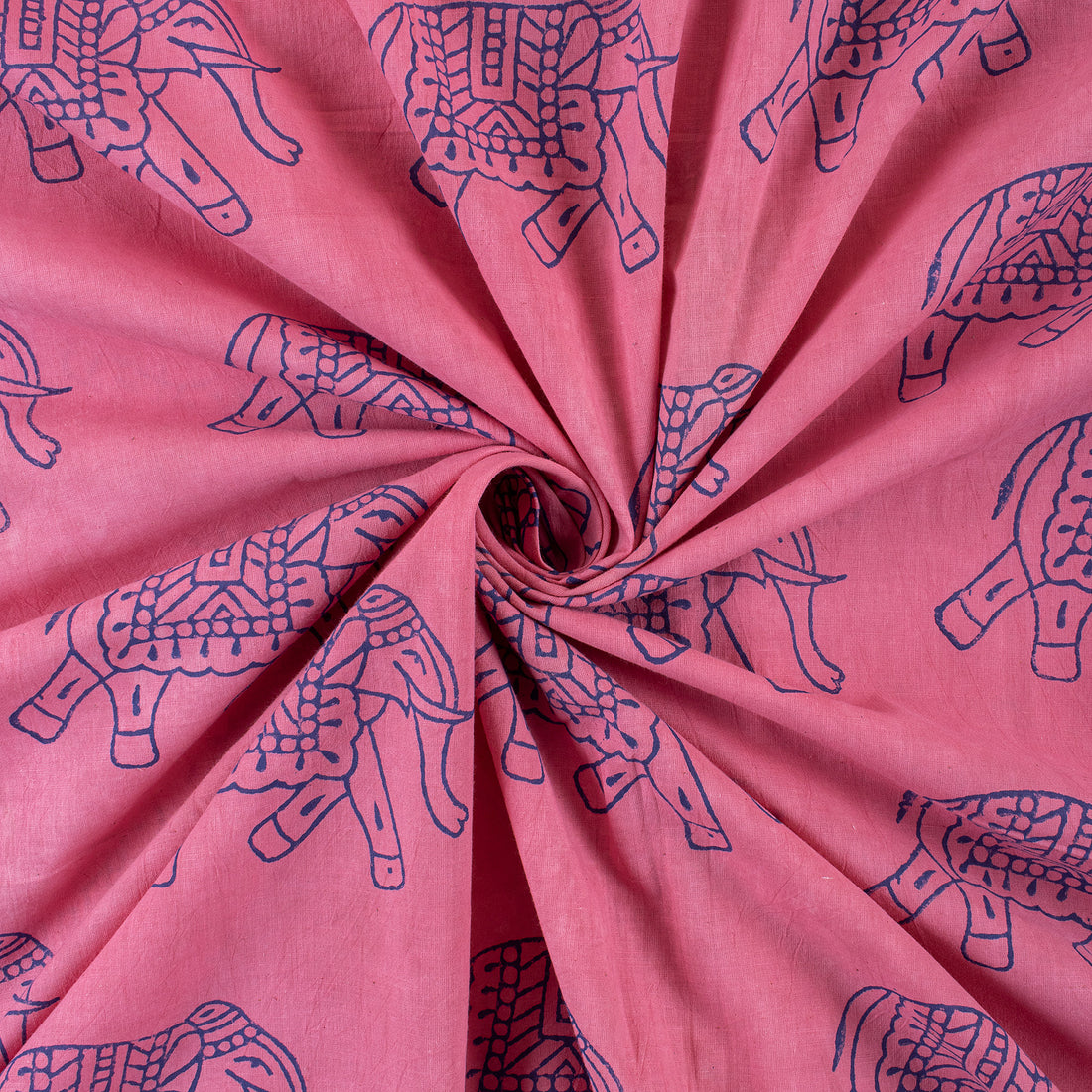 Elephant Printed Cotton Dabu Fabric