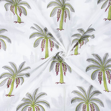 Sanganeri Grey Palm Tree Block Printing Materials Fabric Online