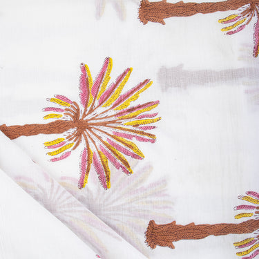 Brown Palm Cotton Block Print Fabric