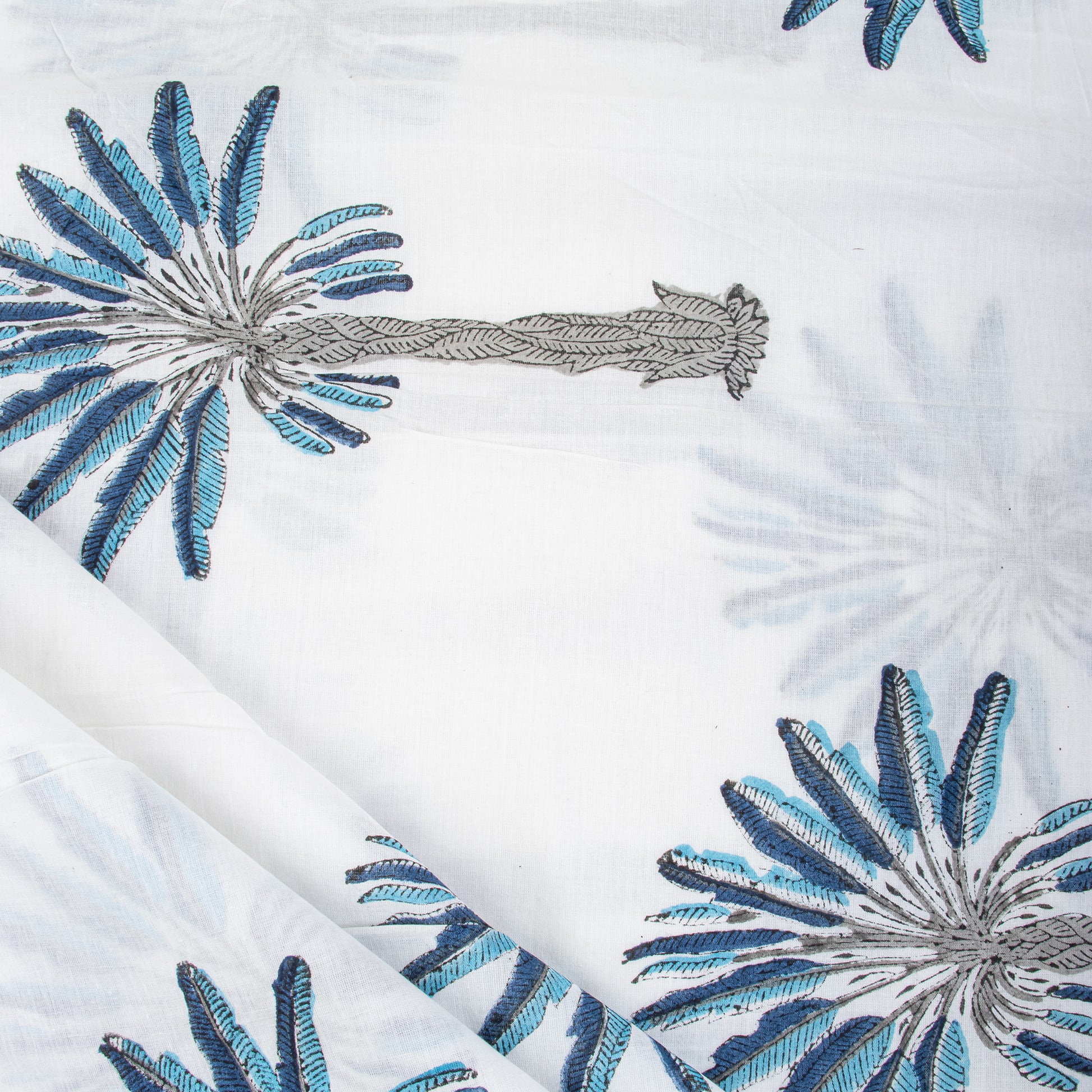 Blue Palm Cotton Handmade Block Print Fabric Online