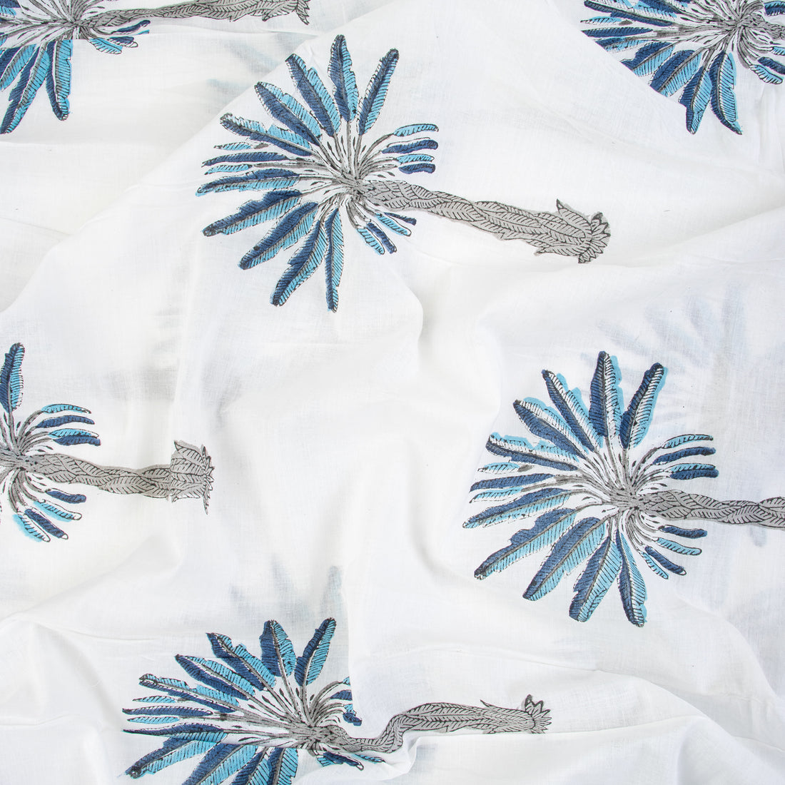 Blue Palm Cotton Handmade Block Print Fabric Online