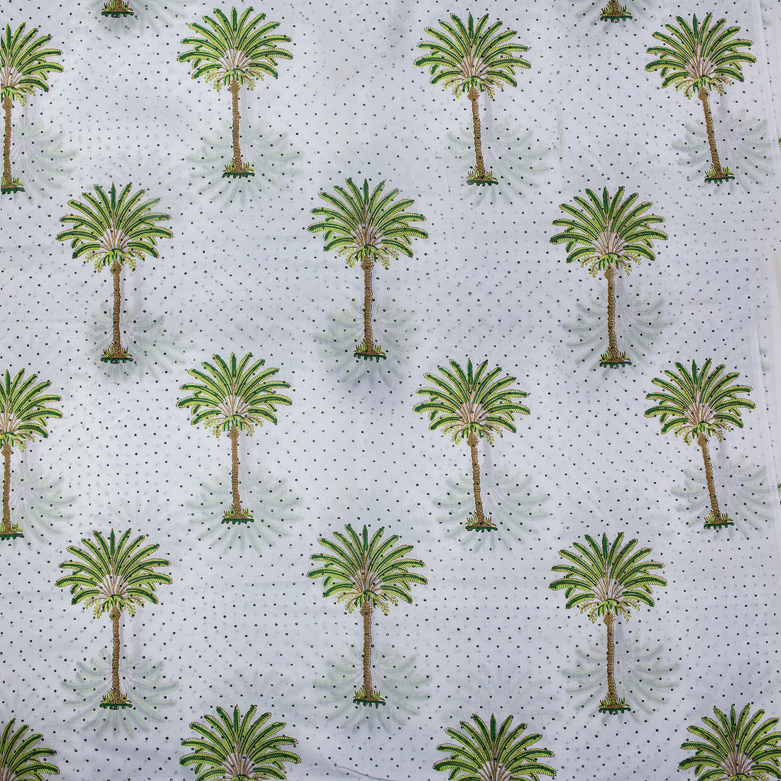 Green Hand Block Palm Cotton Print Fabric