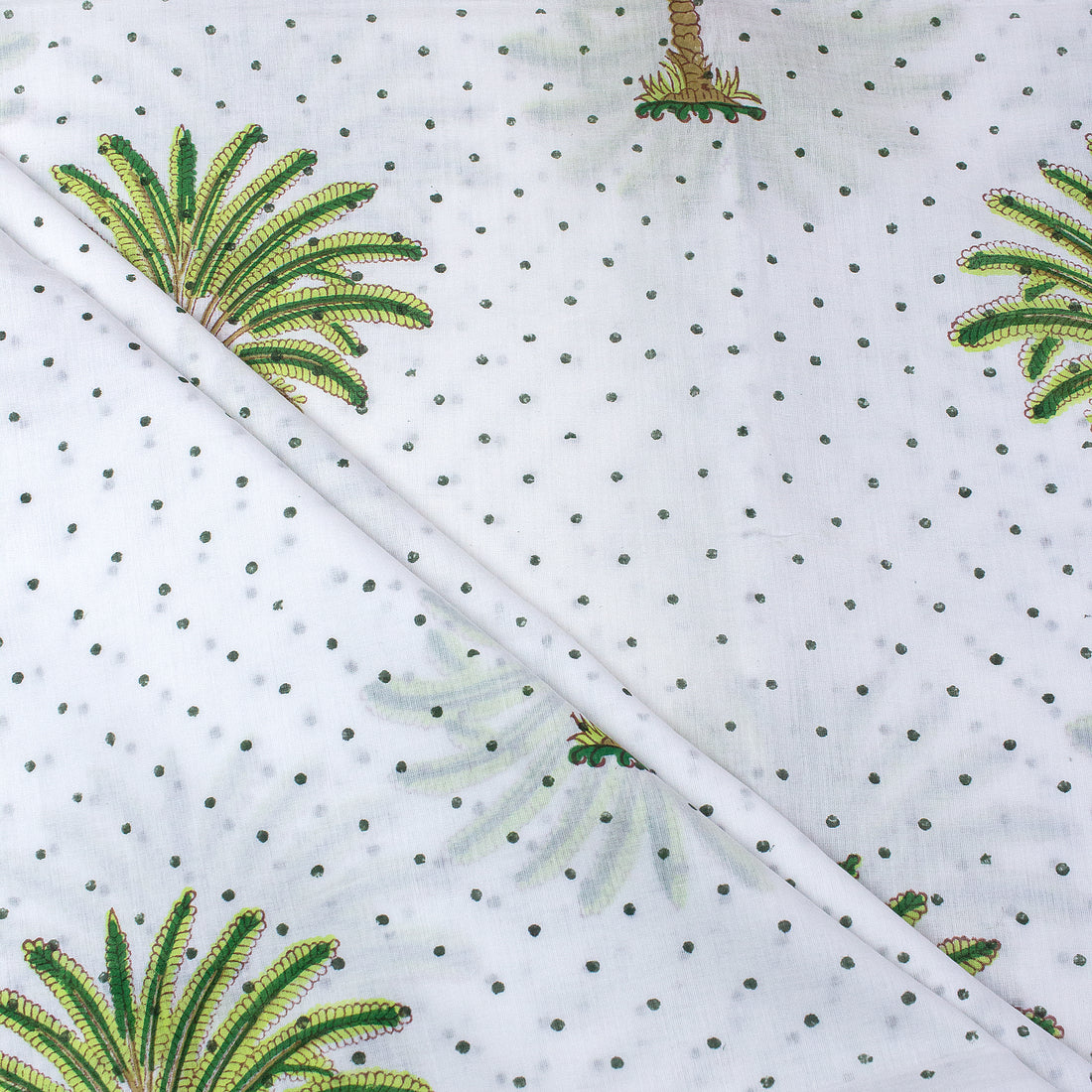 Green Hand Block Palm Cotton Print Fabric