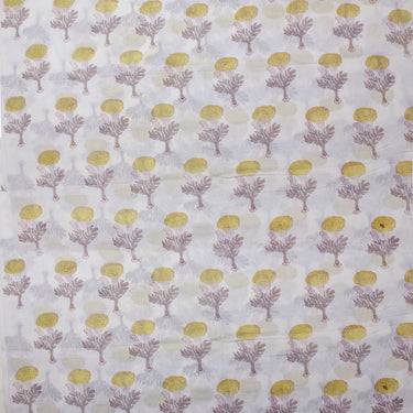 Yellow Floral Cotton Block Pirnt Silk Fabric Online