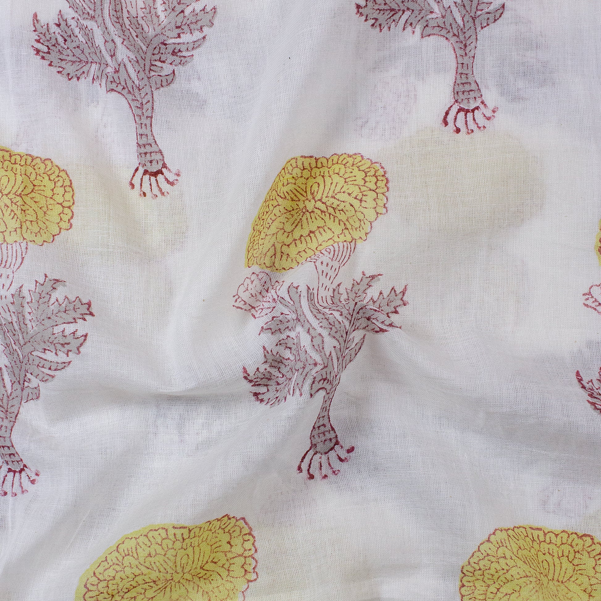 Yellow Floral Cotton Block Pirnt Silk Fabric Online