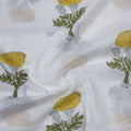 Yellow Floral Cotton Hand Blocked Fabric 