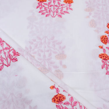 Pink Floral Hand Printed Cotton Fabric