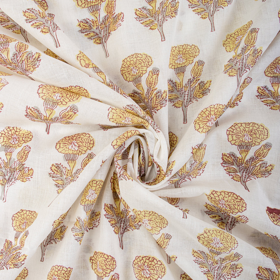 Brown Floral Hand Block And Prints Cotton Fabric For Dress Material