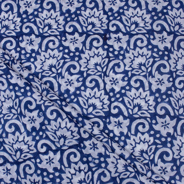 Blue Hand Block Floral Cotton Jaipuri Print Fabric Online