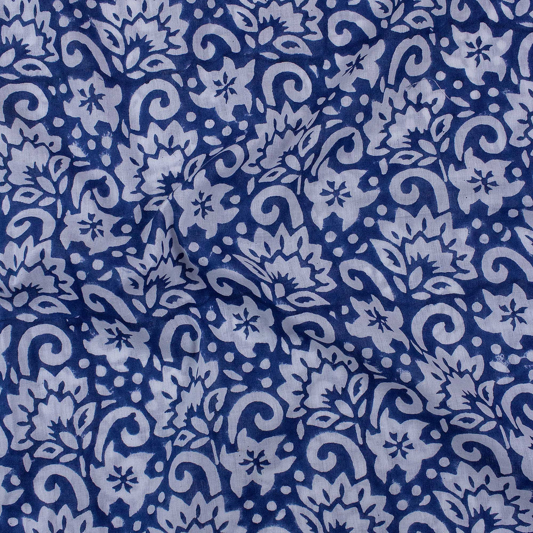 Blue Hand Block Floral Cotton Jaipuri Print Fabric Online