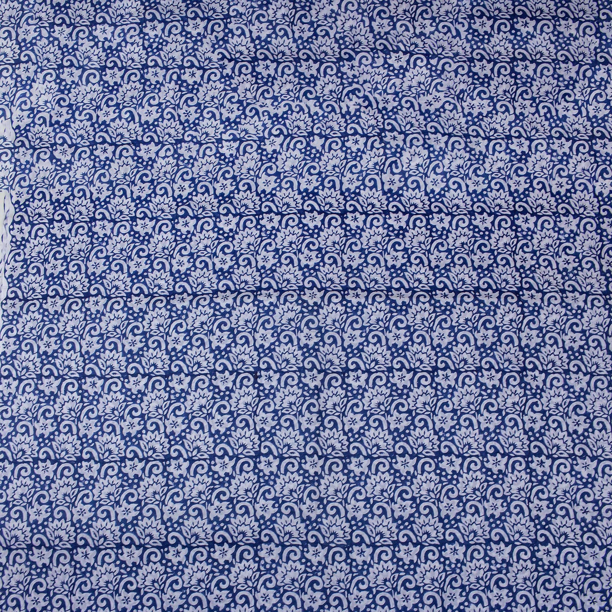 Blue Hand Block Floral Cotton Jaipuri Print Fabric Online