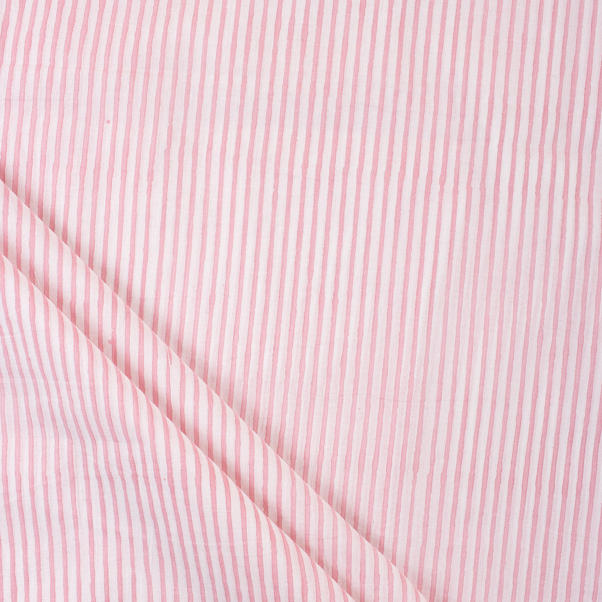 Pink Striped Printed Cotton Fabric