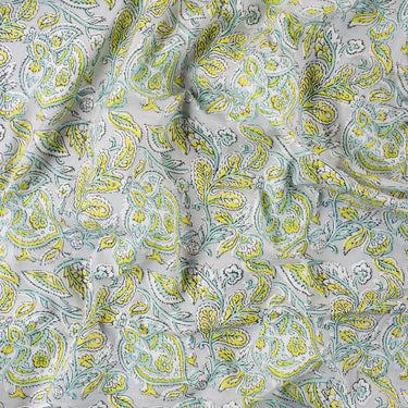 Yellow Floral Block Print Soft Cotton Fabric For Kurti Online