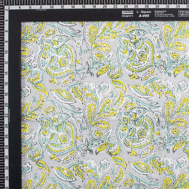 Yellow Floral Block Print Soft Cotton Fabric For Kurti Online
