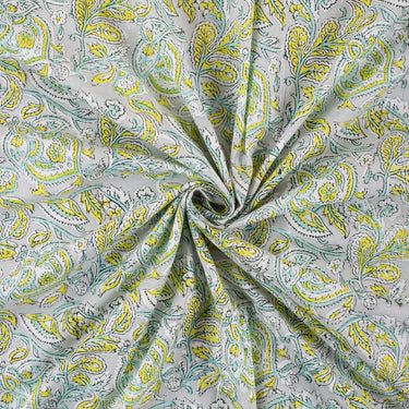 Yellow Floral Block Print Soft Cotton Fabric For Kurti Online