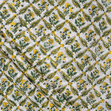 Jaipur Hand Block Green Floral Print Soft Cotton Fabric