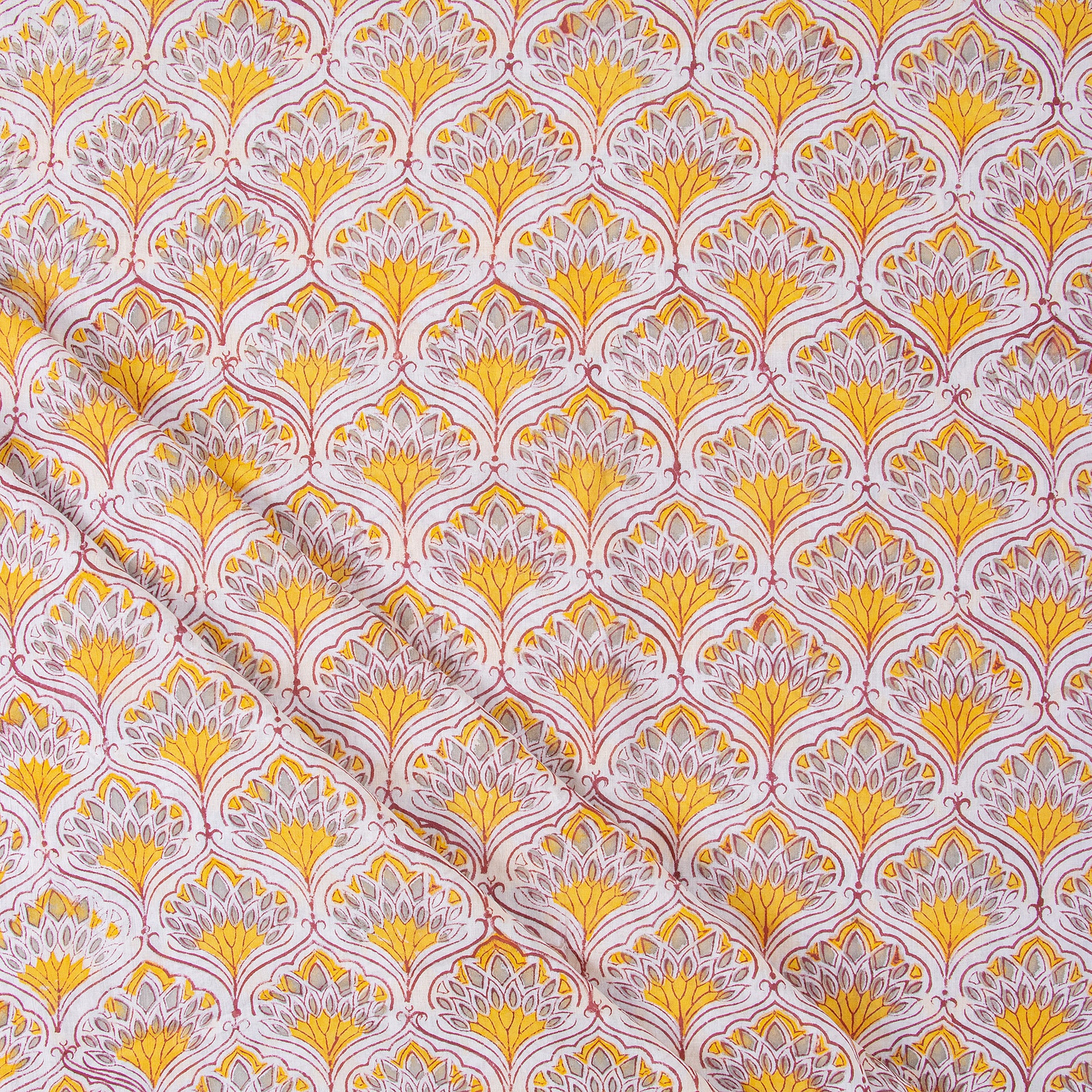 Yellow Floral Print Soft Cotton Fabric