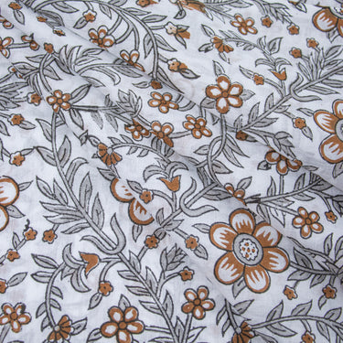 Plain Cotton Fabric Brown Hand Block Floral Print Online