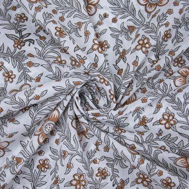 Plain Cotton Fabric Brown Hand Block Floral Print Online