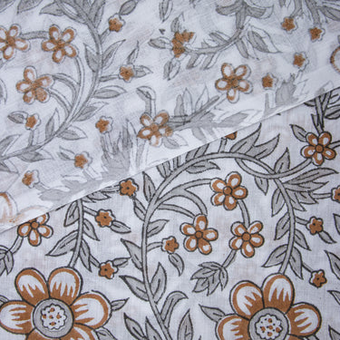 Plain Cotton Fabric Brown Hand Block Floral Print Online