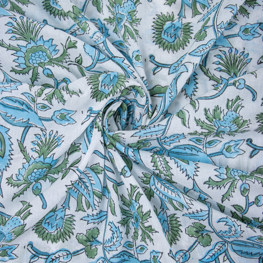 Floral Block Printed Soft Mulmul Cotton Fabric Online