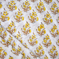 Cotton Silk Fabric Yellow Floral Block Printed Soft Online
