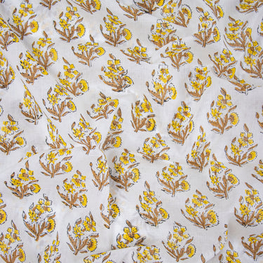 Cotton Silk Fabric Yellow Floral Block Printed Soft Online