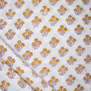 Block Print Fabric Yellow Floral Hand Soft Cotton For Dress Material