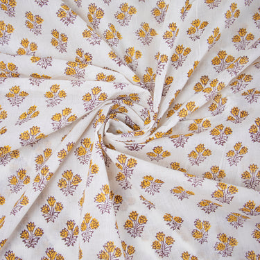 Block Print Fabric Yellow Floral Hand Soft Cotton For Dress Material