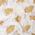 Hand Block Elephant Printed Cotton Running Fabric