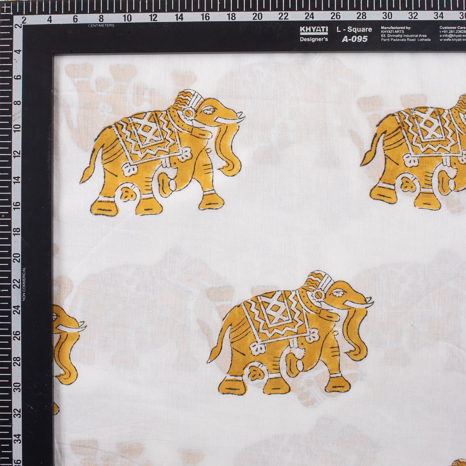 Hand Block Elephant Printed Cotton Running Fabric