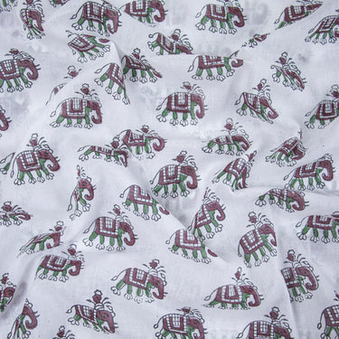 Elephant Handmade Block Print Fabric For Dress Material Online