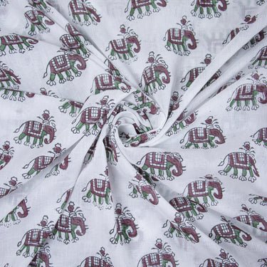 Elephant Handmade Block Print Fabric For Dress Material Online