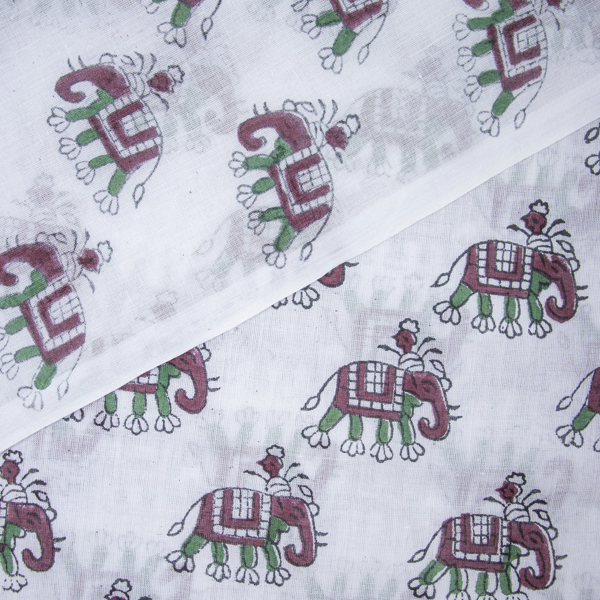 Elephant Handmade Block Print Fabric For Dress Material Online