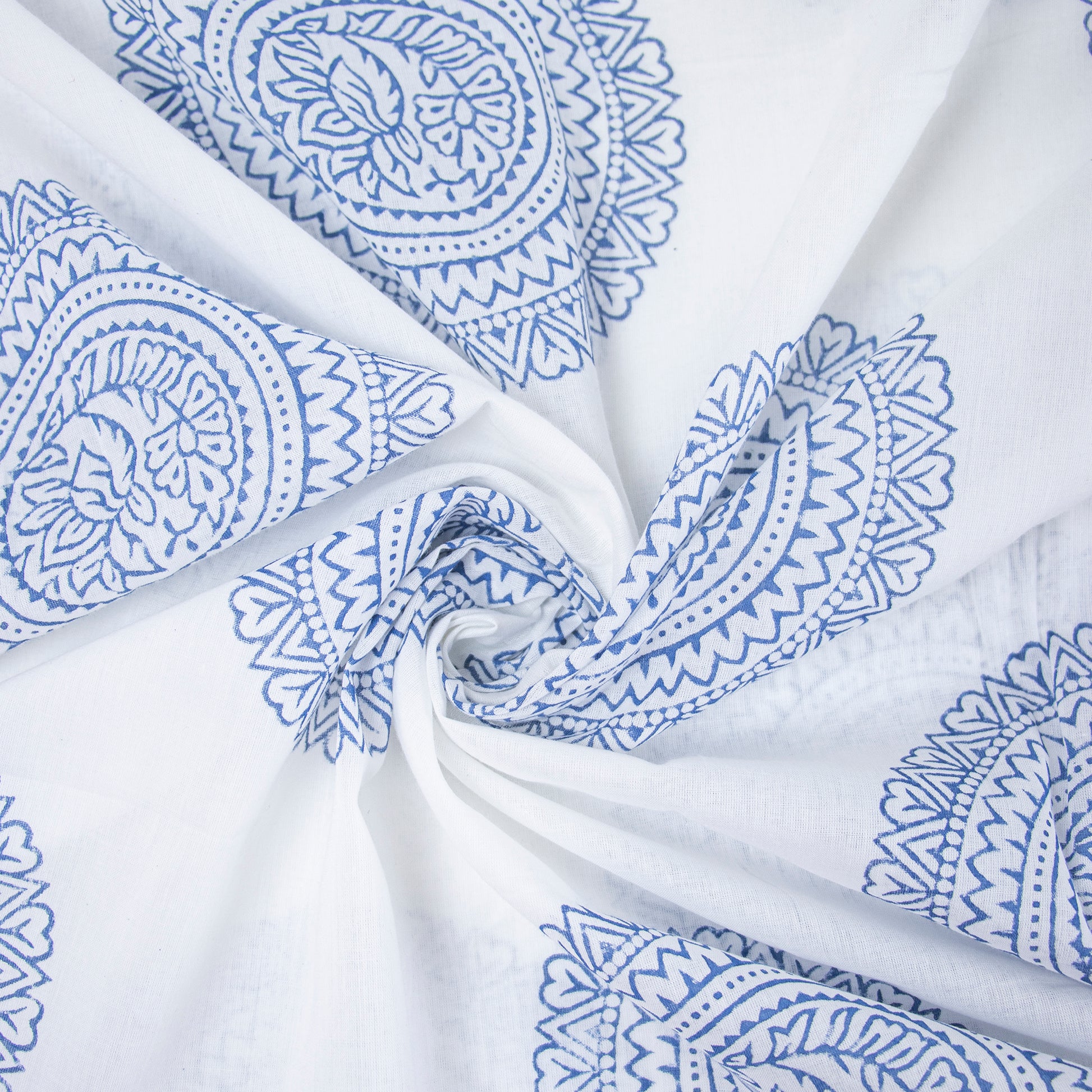 Jaipur Cotton Material Hand Block Blue Rangoli Printed Fabric Online