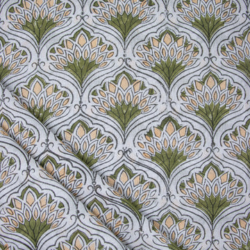 Green Floral Jaipuri Block Print Fabric For Dress Material Online