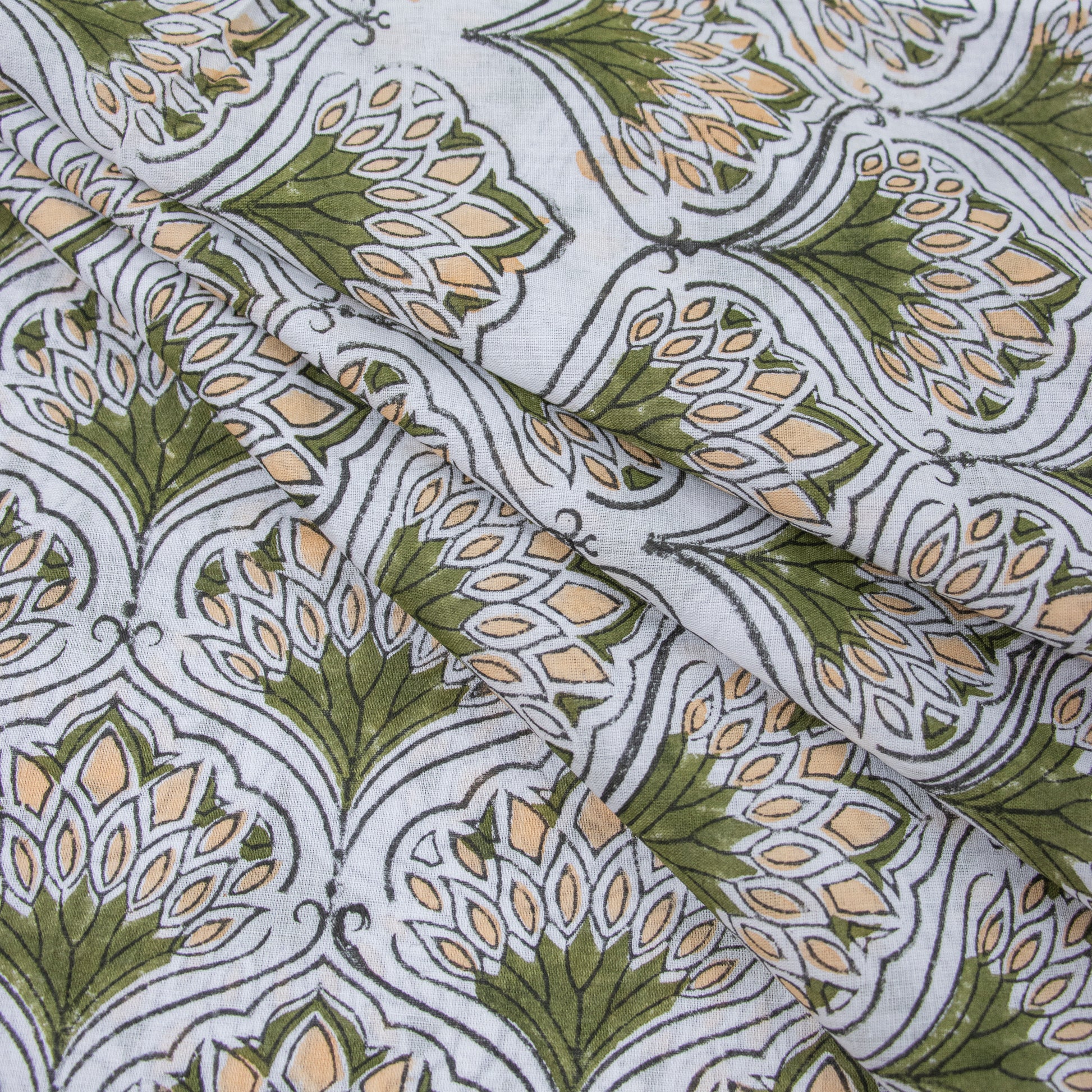 Green Floral Jaipuri Block Print Fabric For Dress Material Online