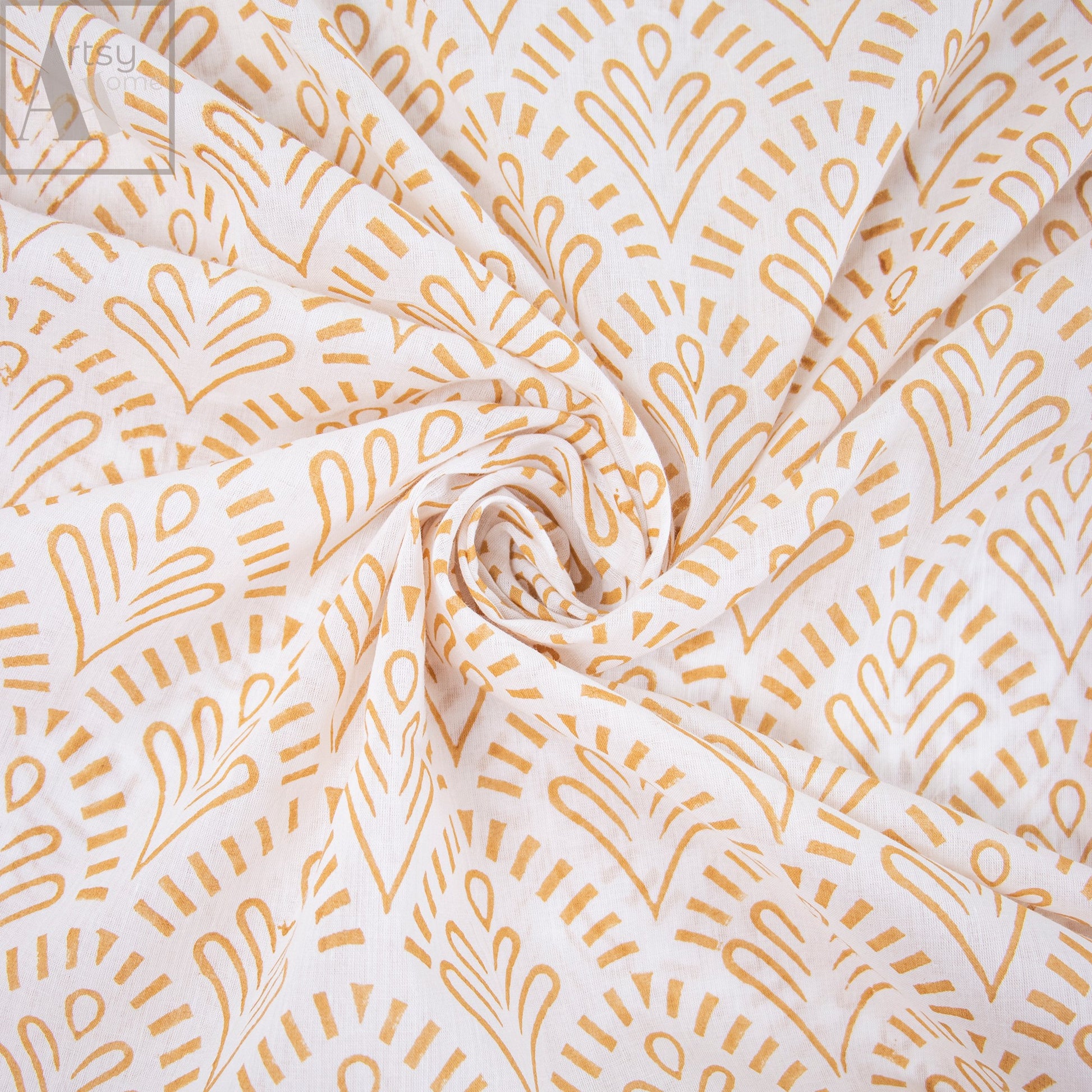 Yellow Jaipur Block Print Fabric For Dress Material Online