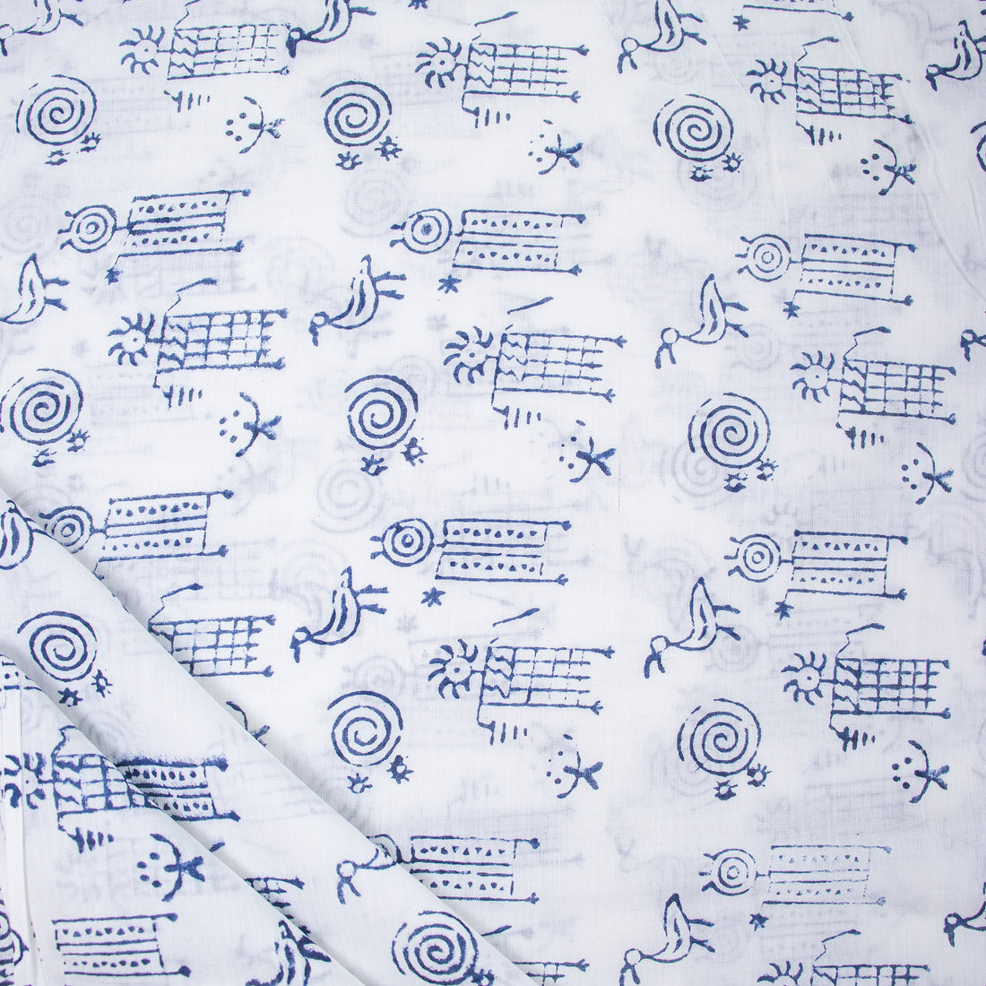 Hand Block Abstract Print Fabric For Dress Material Online