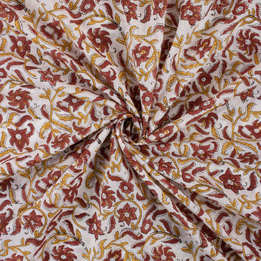 Maroon Flower Block Print Fabric Online