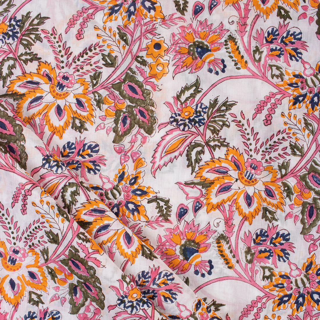 Floral Cotton Block Print Fabric