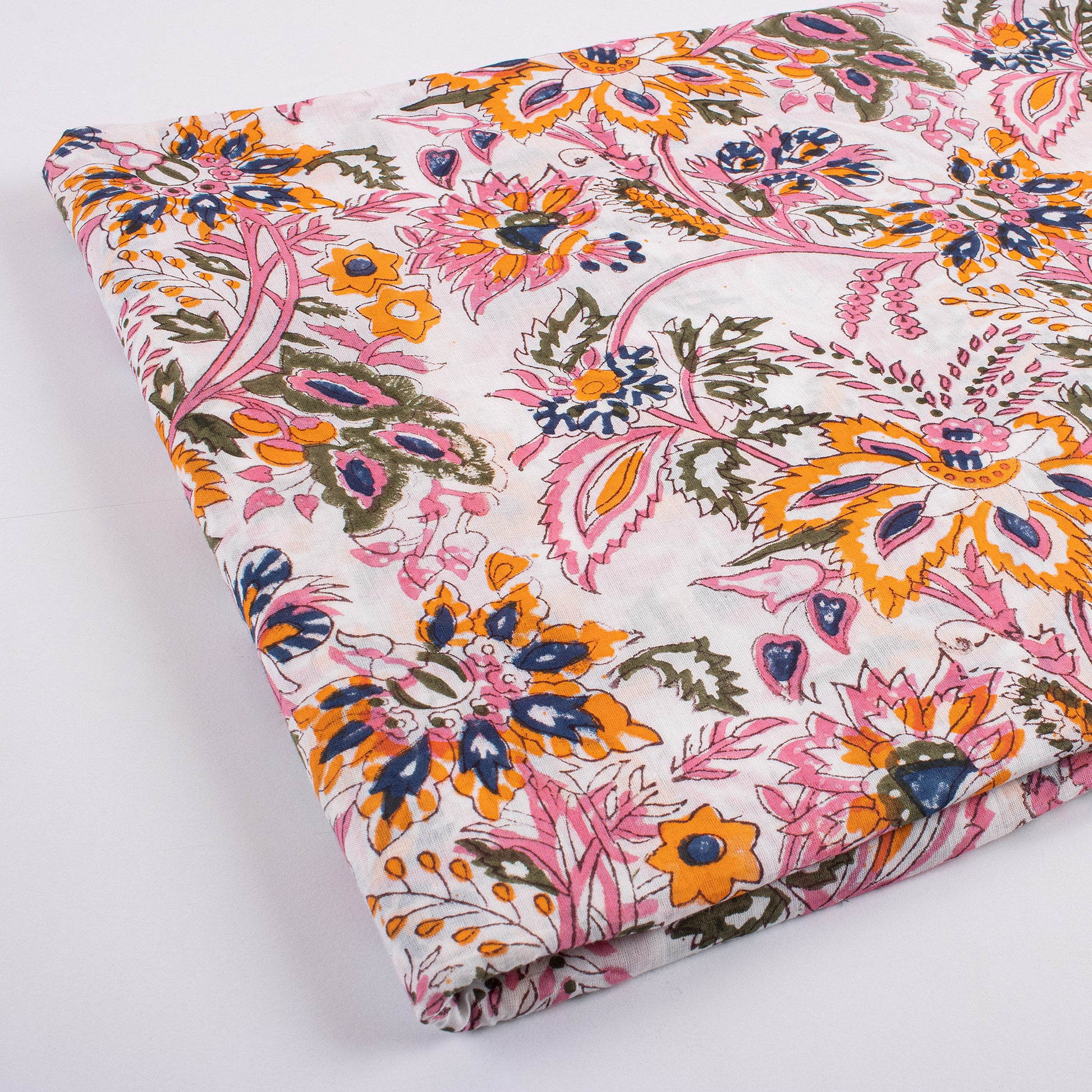 Floral Cotton Block Print Fabric