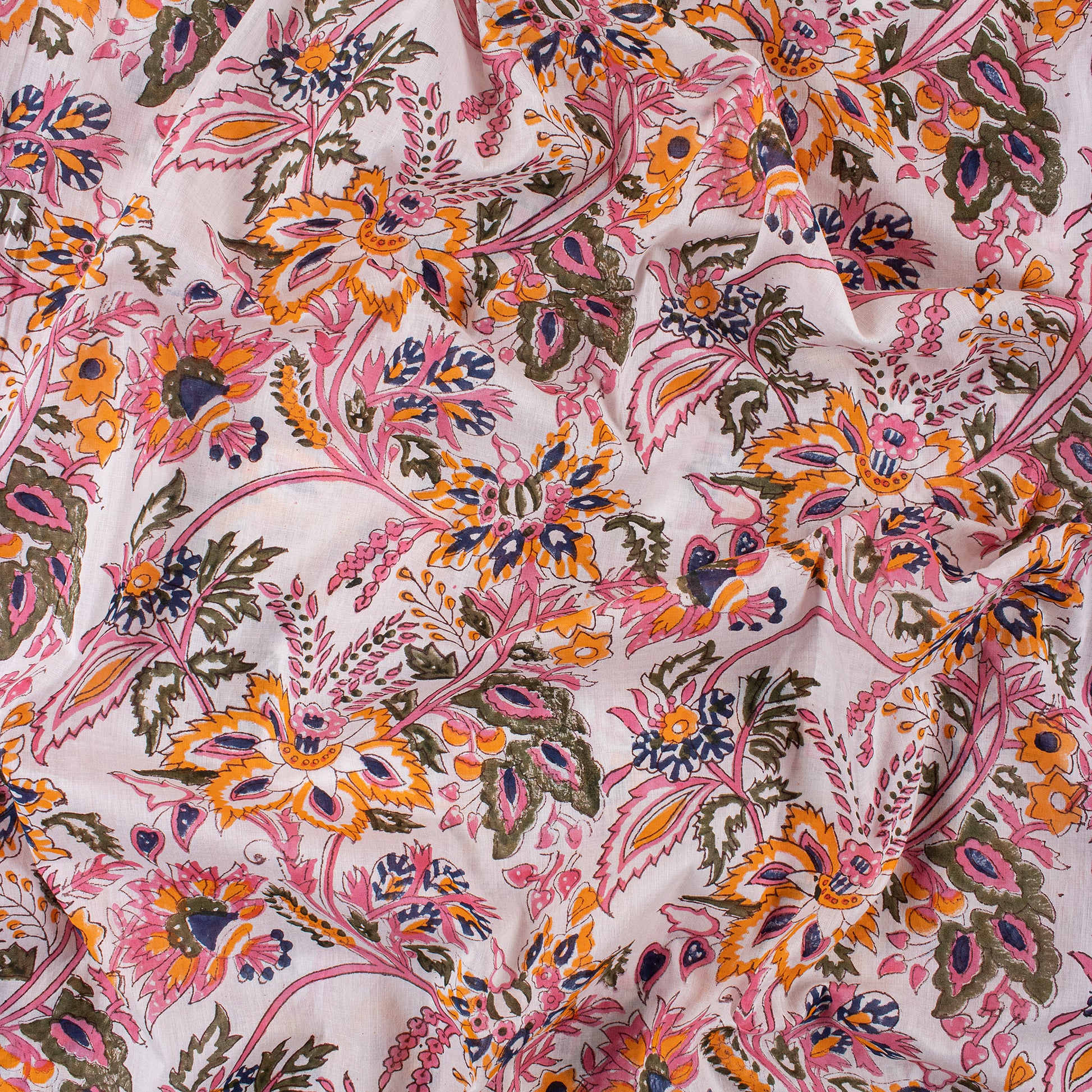 Floral Cotton Block Print Fabric